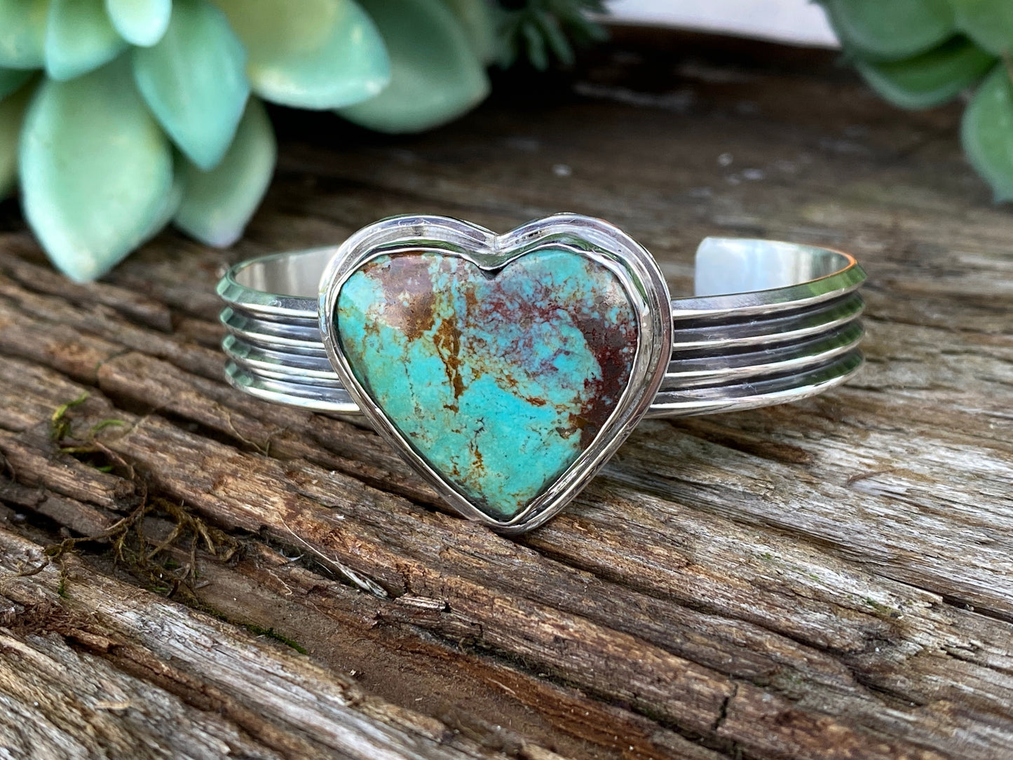 Large Royston Turquoise Heart And Sterling Silver Cuff Bracelet - Hearts Collection