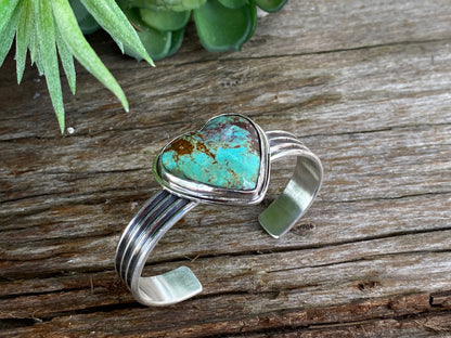 Large Royston Turquoise Heart And Sterling Silver Cuff Bracelet - Hearts Collection