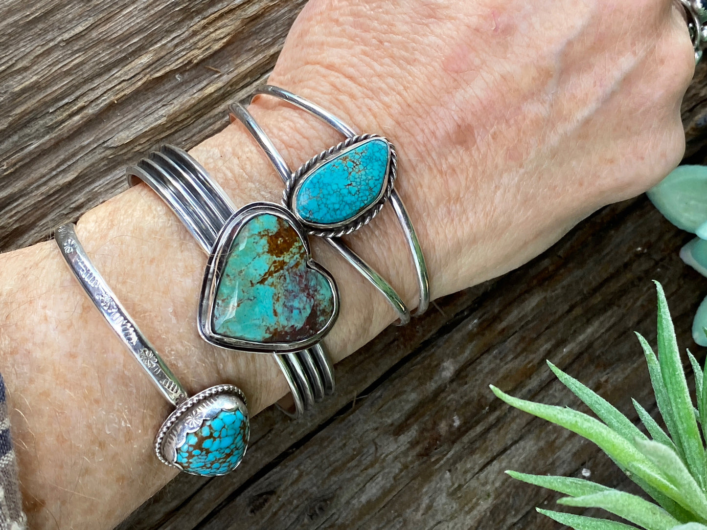 Large Royston Turquoise Heart And Sterling Silver Cuff Bracelet - Hearts Collection