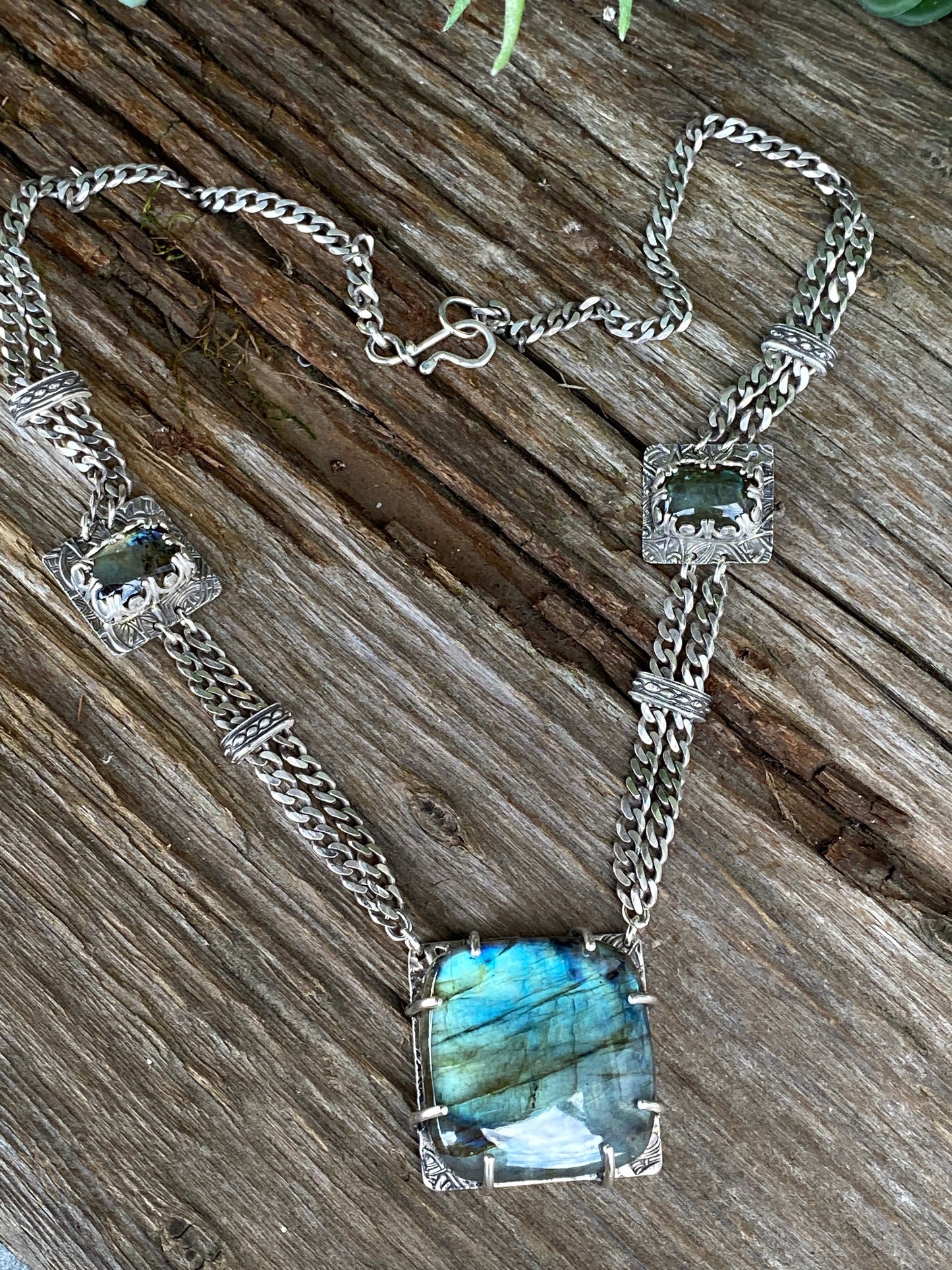Labradorite And Sterling Silver Triple Gemstone Statement Necklace