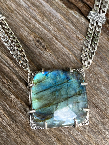 Labradorite And Sterling Silver Triple Gemstone Statement Necklace