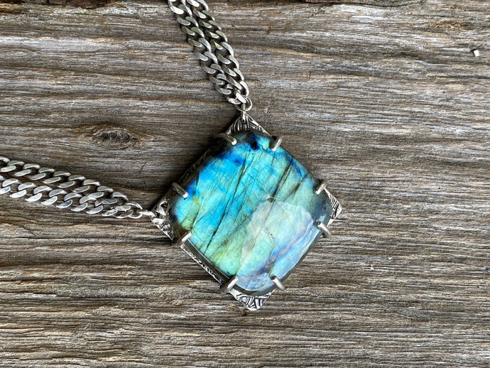 Labradorite And Sterling Silver Triple Gemstone Statement Necklace