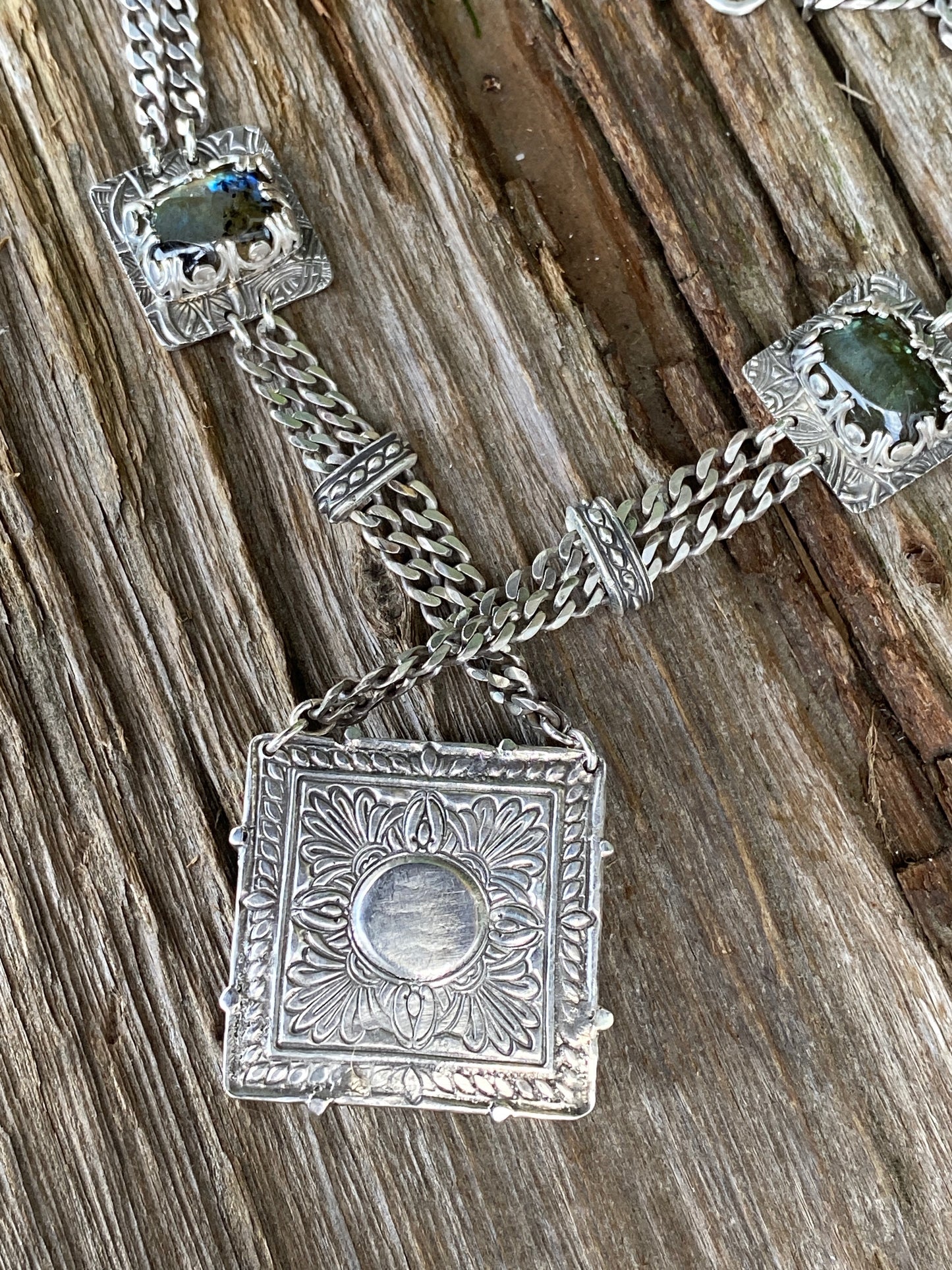 Labradorite And Sterling Silver Triple Gemstone Statement Necklace