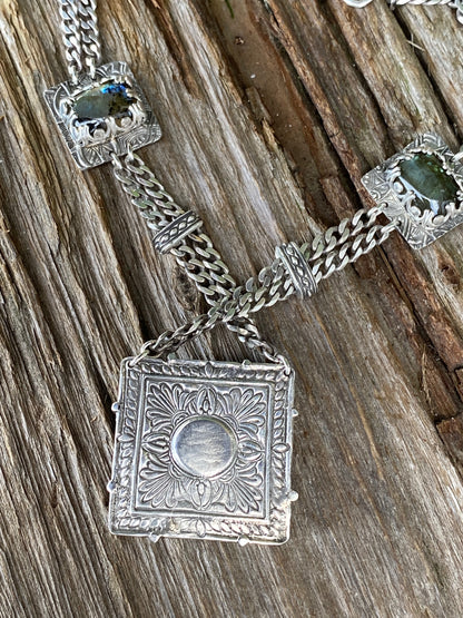 Labradorite And Sterling Silver Triple Gemstone Statement Necklace