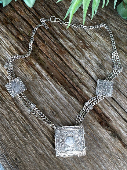 Labradorite And Sterling Silver Triple Gemstone Statement Necklace