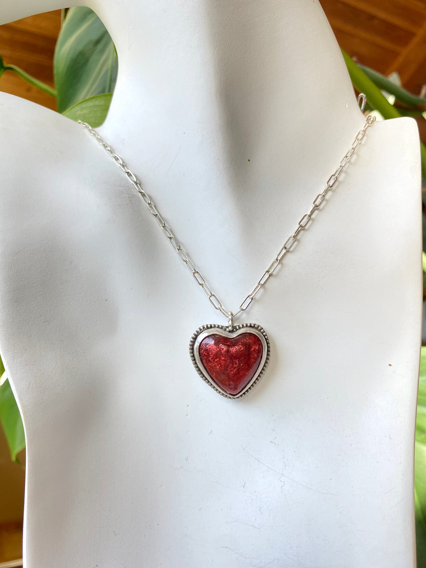 Red Hot Molten Lava Resin And Sterling Silver Heart