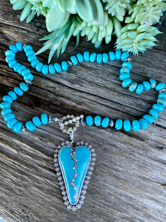 Kingman Turquoise And Lampwork Glass Heart Necklace