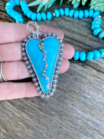Kingman Turquoise And Lampwork Glass Heart Necklace