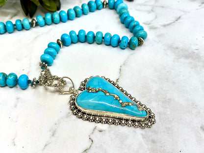 Kingman Turquoise And Lampwork Glass Heart Necklace