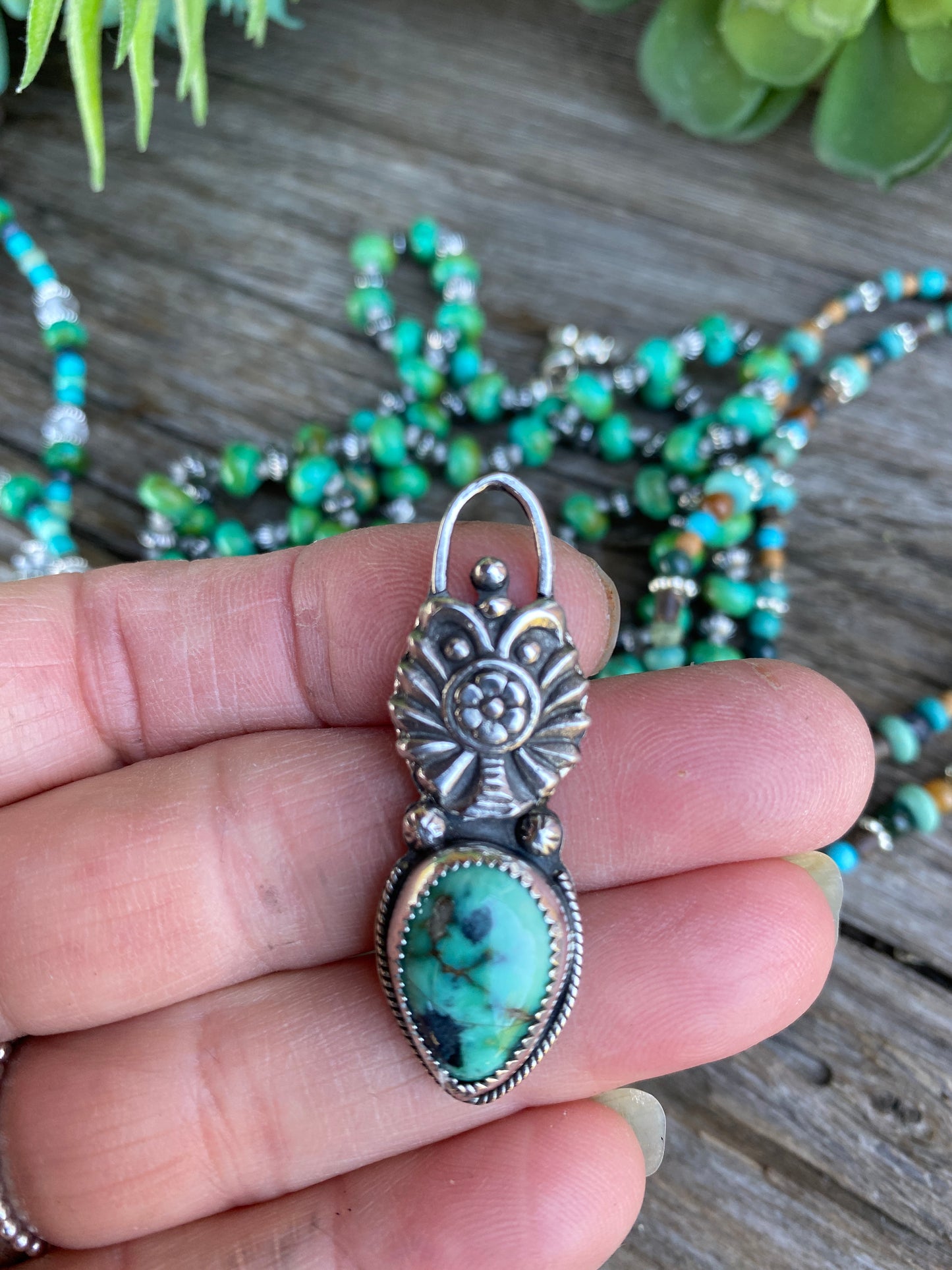 Free Spirit - Kingman Turquoise And Silver Beaded Chain With Matching Pendant