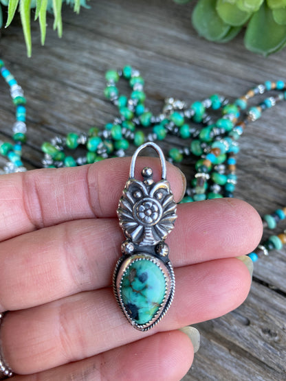 Free Spirit - Kingman Turquoise And Silver Beaded Chain With Matching Pendant