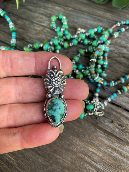 Free Spirit - Kingman Turquoise And Silver Beaded Chain With Matching Pendant