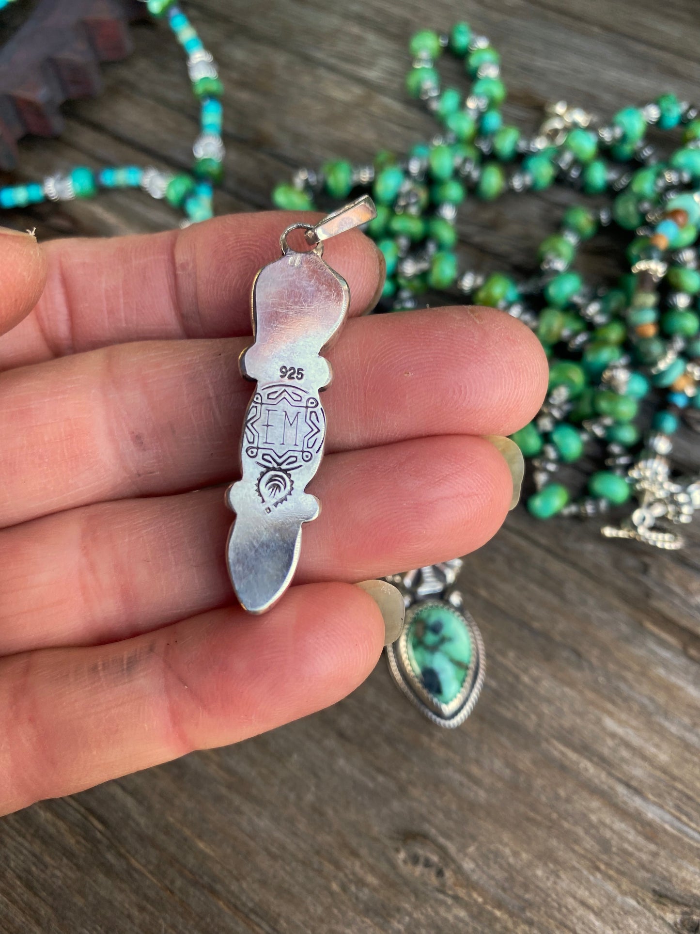 Totem Spirit Necklace - Turquoise And Sterling Beaded Chain With Triple Hubei Turquoise Pendant