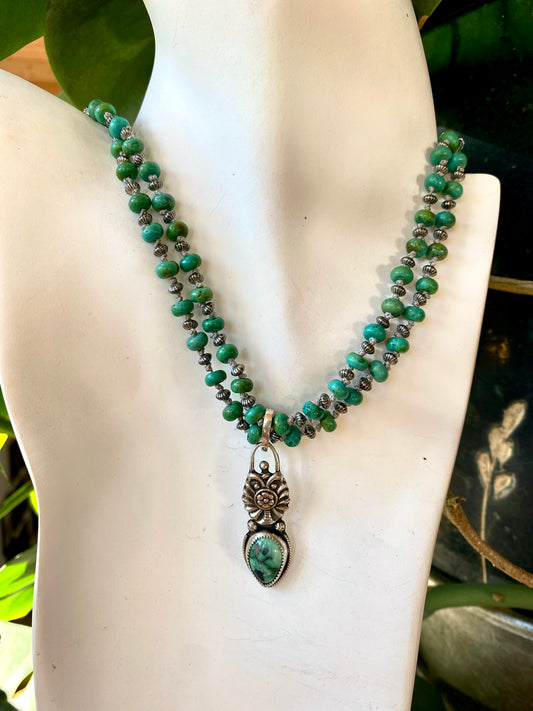 Free Spirit - Kingman Turquoise And Silver Beaded Chain With Matching Pendant