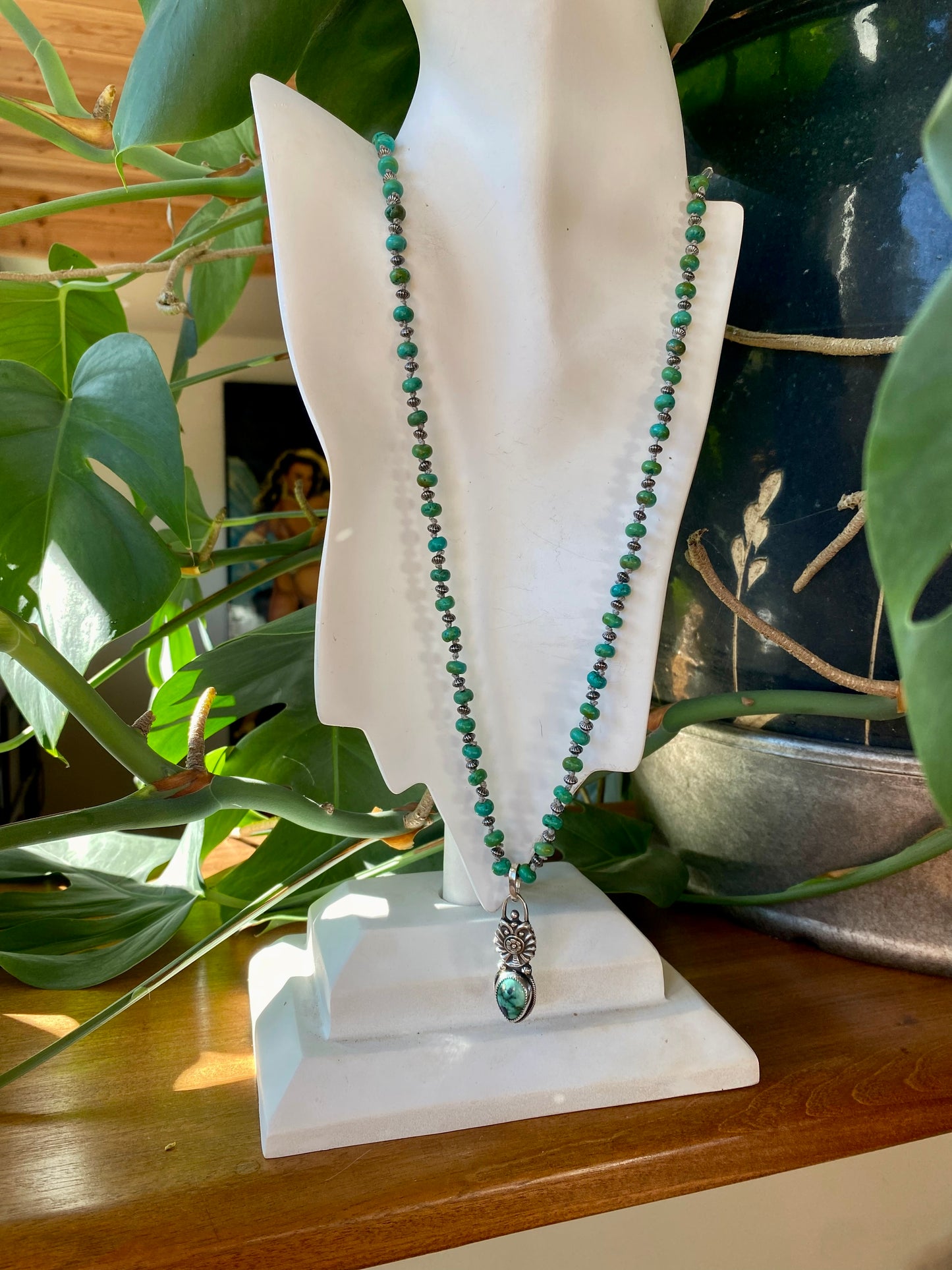 Free Spirit - Kingman Turquoise And Silver Beaded Chain With Matching Pendant
