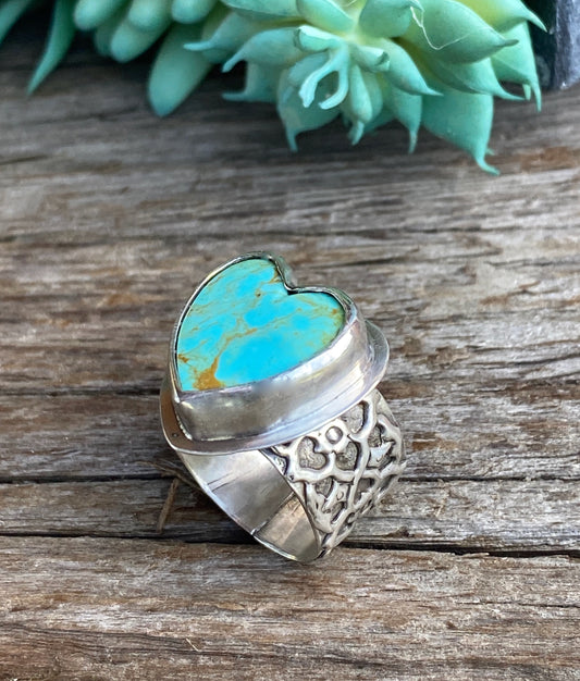 Sterling Silver And Kingman Turquosie Heart Ring - My Beating Heart Ring