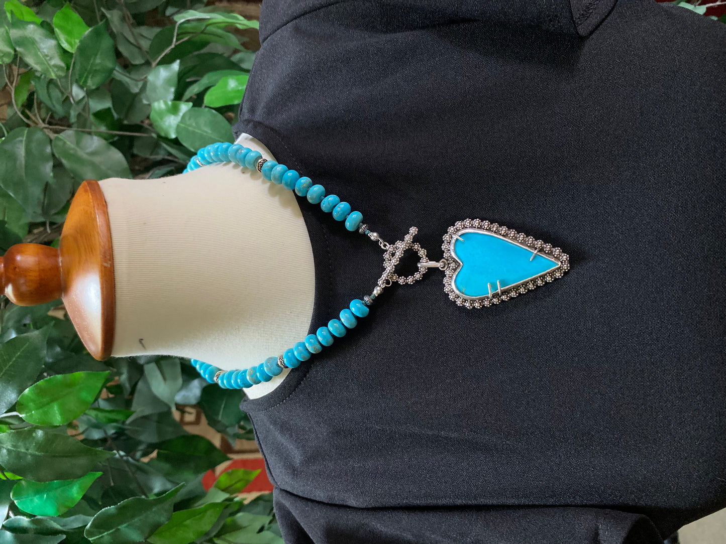 Large Kingman Turquoise Heart Beaded Necklace-Hearts Collection