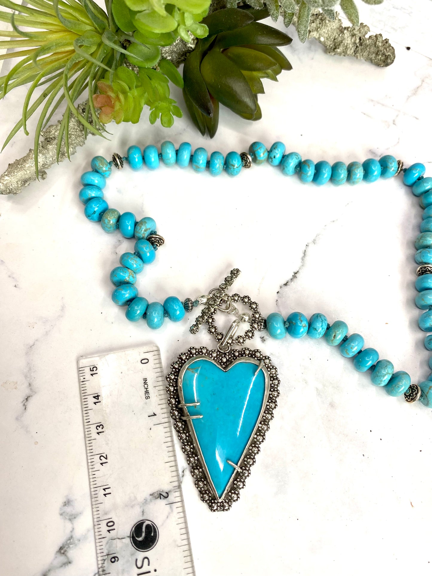 Large Kingman Turquoise Heart Beaded Necklace-Hearts Collection