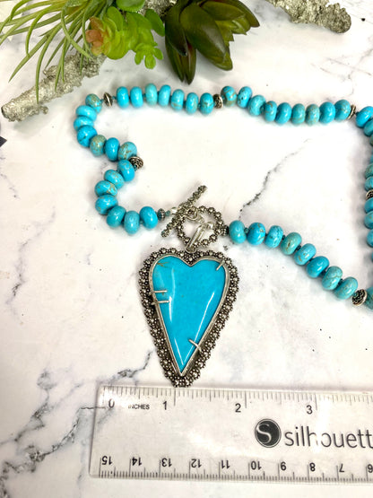Large Kingman Turquoise Heart Beaded Necklace-Hearts Collection