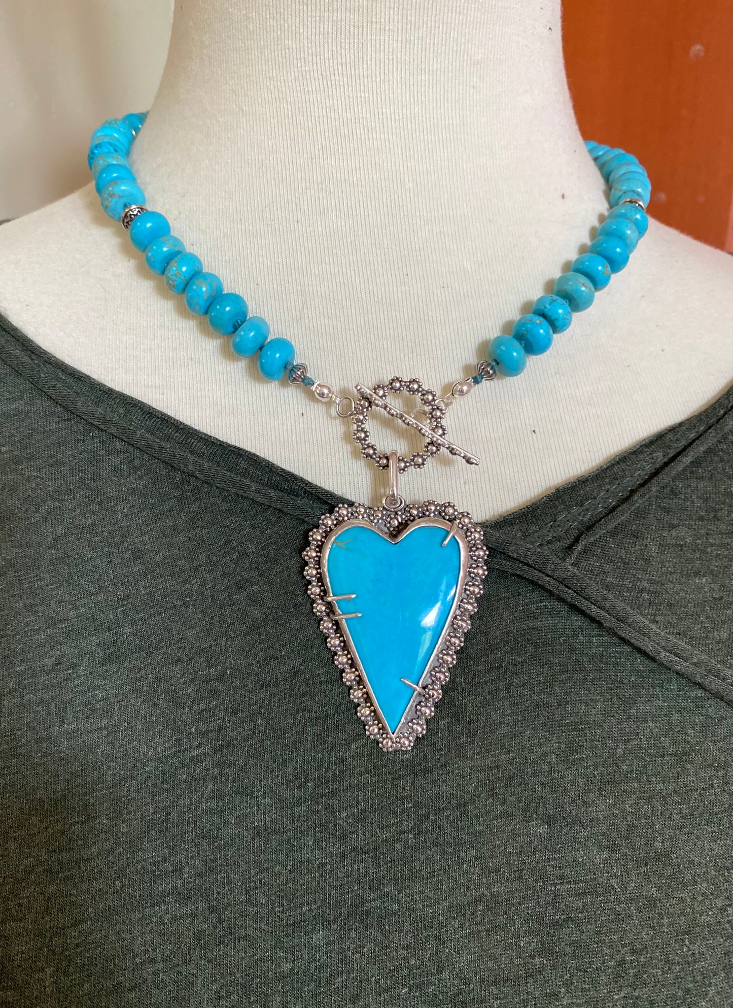 Large Kingman Turquoise Heart Beaded Necklace-Hearts Collection