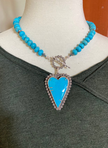 Large Kingman Turquoise Heart Beaded Necklace-Hearts Collection