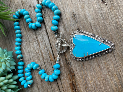 Large Kingman Turquoise Heart Beaded Necklace-Hearts Collection