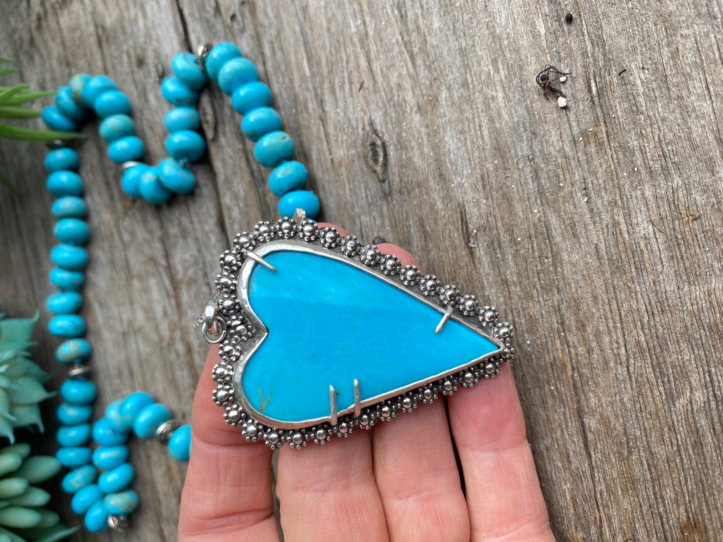Large Kingman Turquoise Heart Beaded Necklace-Hearts Collection