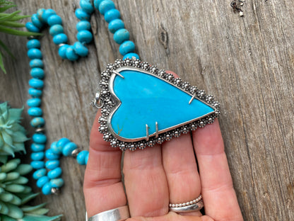 Large Kingman Turquoise Heart Beaded Necklace-Hearts Collection