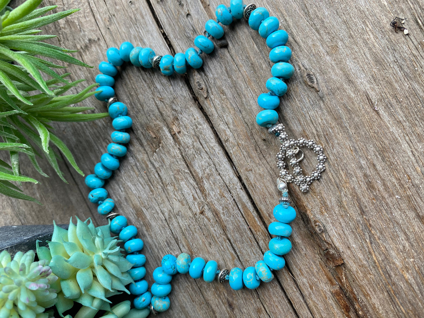 Large Kingman Turquoise Heart Beaded Necklace-Hearts Collection