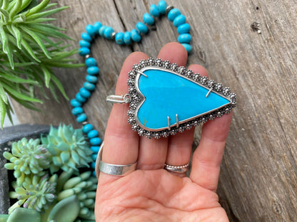 Large Kingman Turquoise Heart Beaded Necklace-Hearts Collection