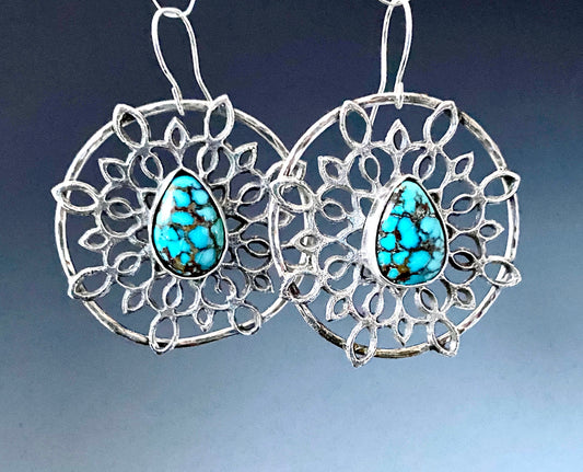 Sterling Silver And Turquoise Snowflake Earrings 