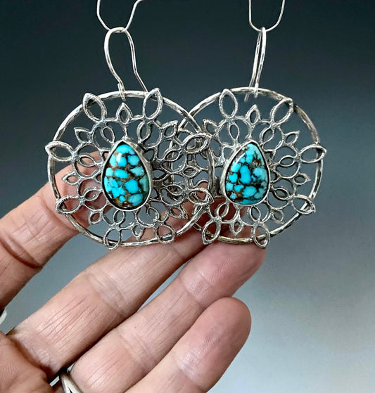 Sterling Silver And Turquoise Snowflake Earrings 