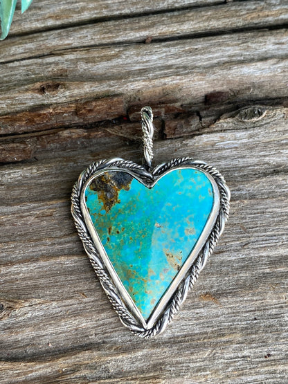 Kingman Turquoise Heart Roped In Twisted Sterling Silver Pendant