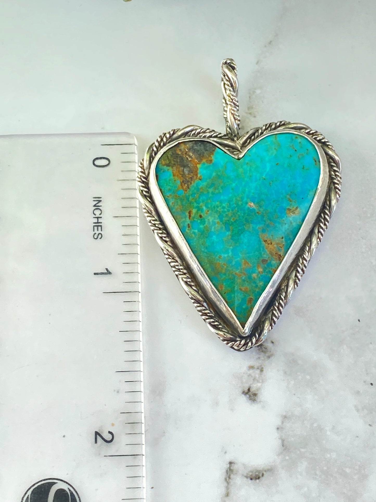 Kingman Turquoise Heart Roped In Twisted Sterling Silver Pendant