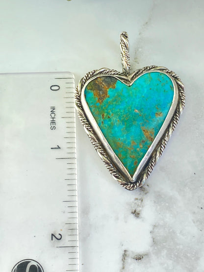 Kingman Turquoise Heart Roped In Twisted Sterling Silver Pendant
