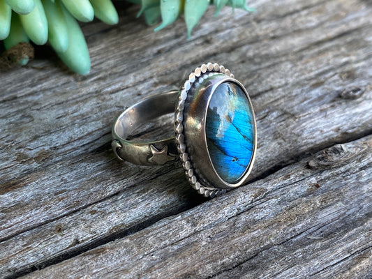 Labradorite And Sterling Silver Celestial Ring