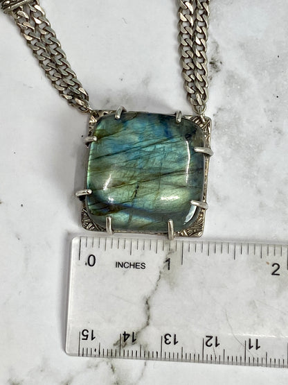 Labradorite And Sterling Silver Triple Gemstone Statement Necklace