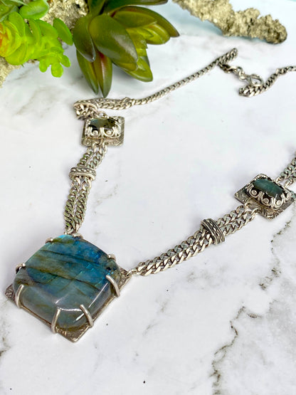 Labradorite And Sterling Silver Triple Gemstone Statement Necklace