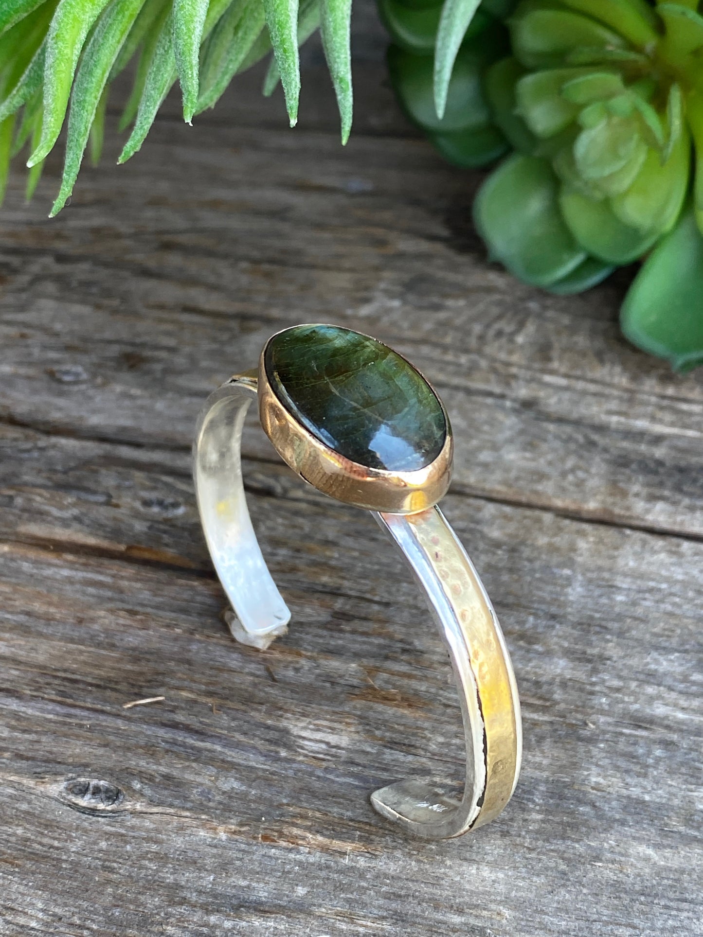 Golden Labradorite Mixed Metal Cuff Bracelet