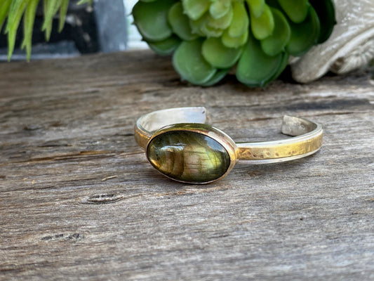 Golden Labradorite Mixed Metal Cuff Bracelet
