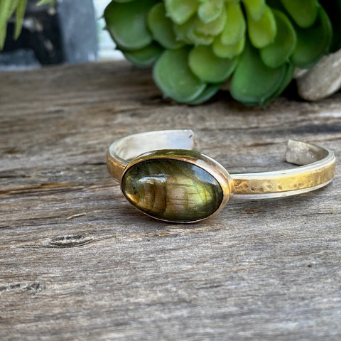 Golden Labradorite Mixed Metal Cuff Bracelet