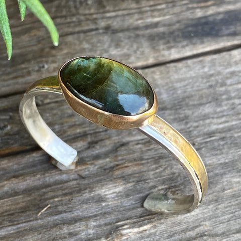 Golden Labradorite Mixed Metal Cuff Bracelet