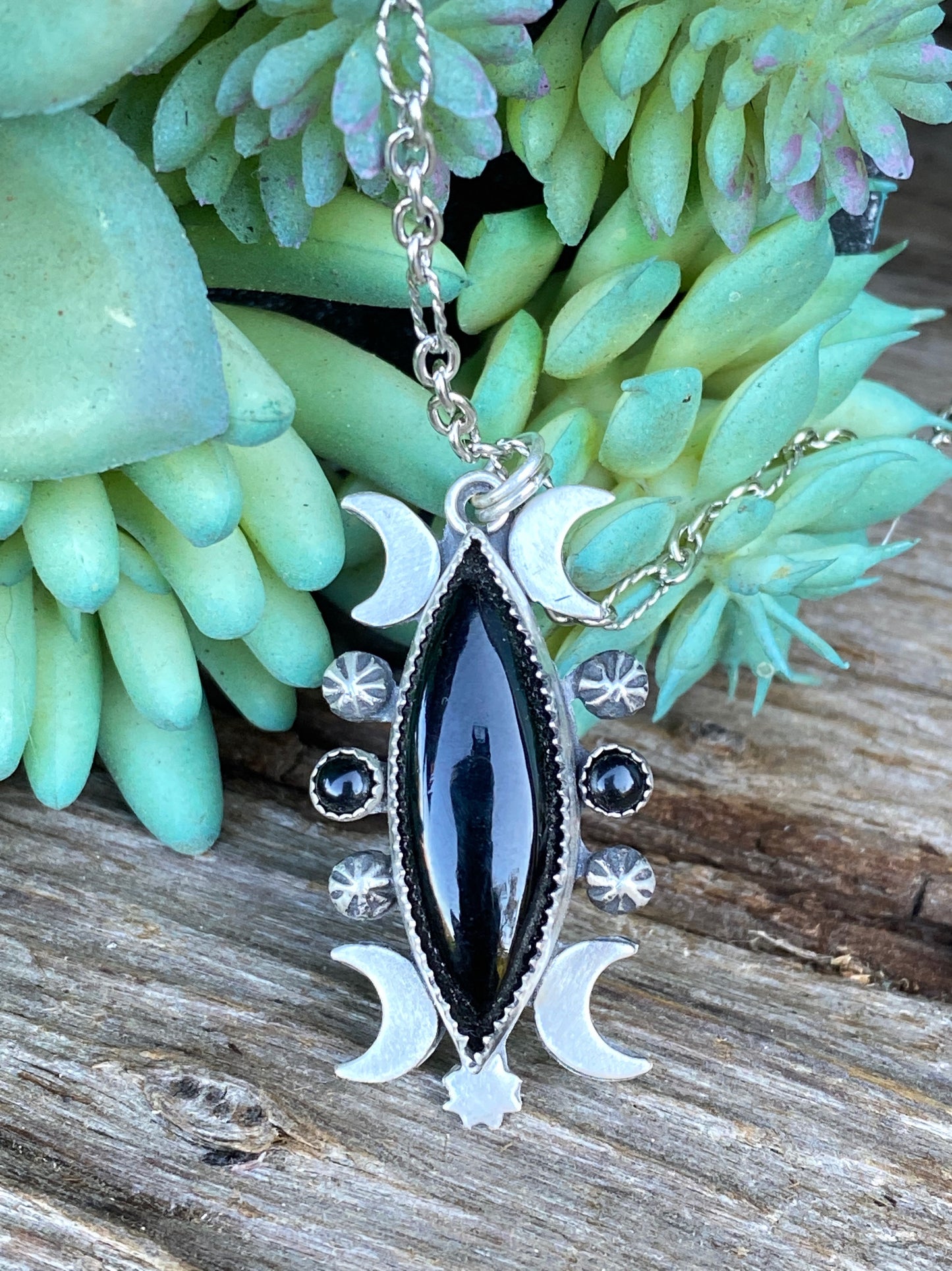 Black Onyx And Sterling Silver Celestial Necklace