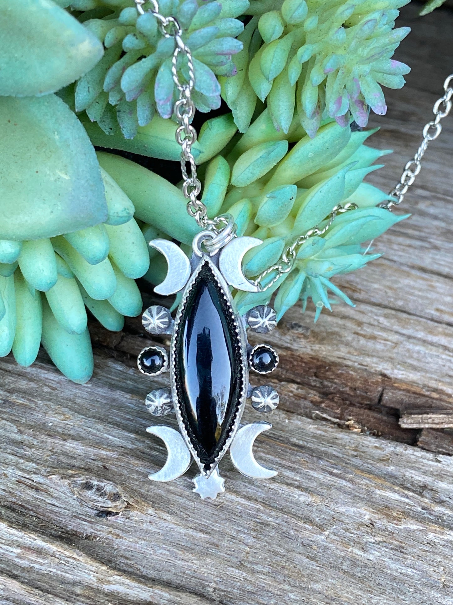 Black Onyx And Sterling Silver Celestial Necklace