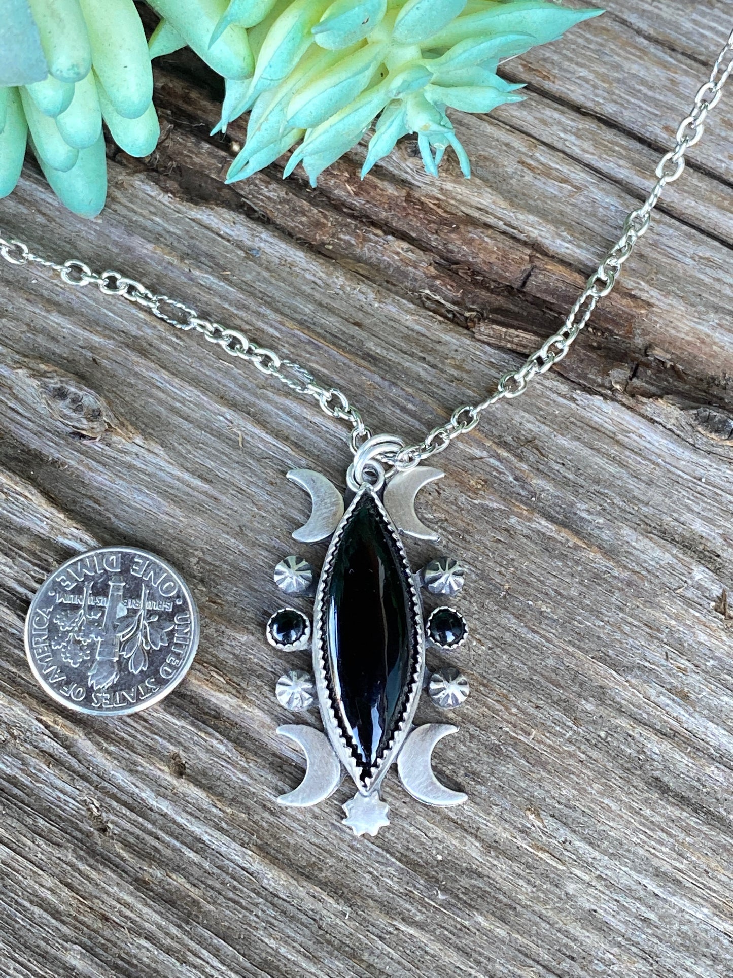 Black Onyx And Sterling Silver Celestial Necklace