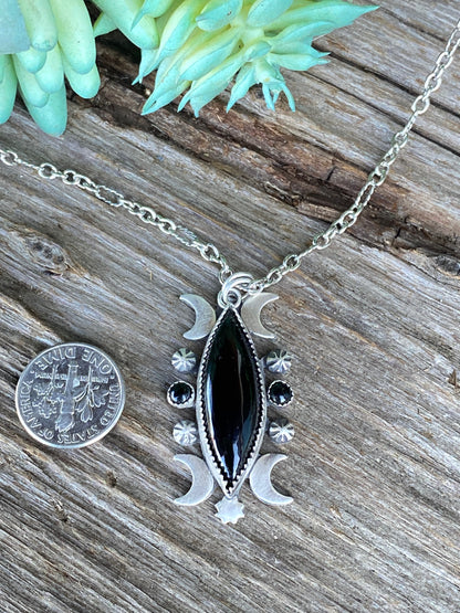 Black Onyx And Sterling Silver Celestial Necklace