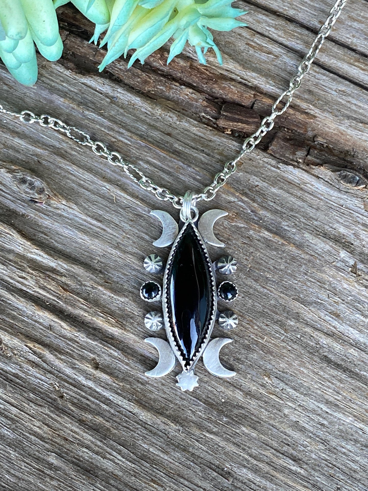 Black Onyx And Sterling Silver Celestial Necklace