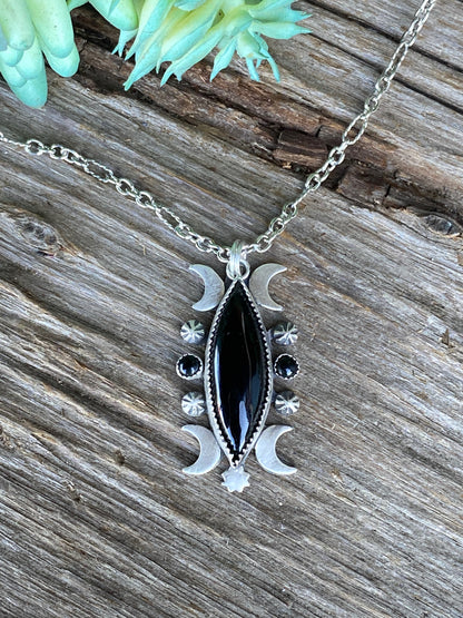 Black Onyx And Sterling Silver Celestial Necklace