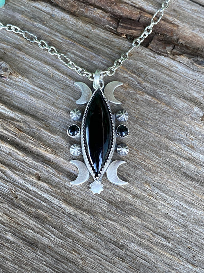 Black Onyx And Sterling Silver Celestial Necklace