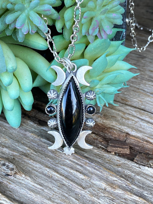 Black Onyx And Sterling Silver Celestial Necklace